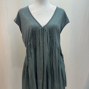 Meadow Rue Olive Green Short Sleeve V-Neck Babydoll Top